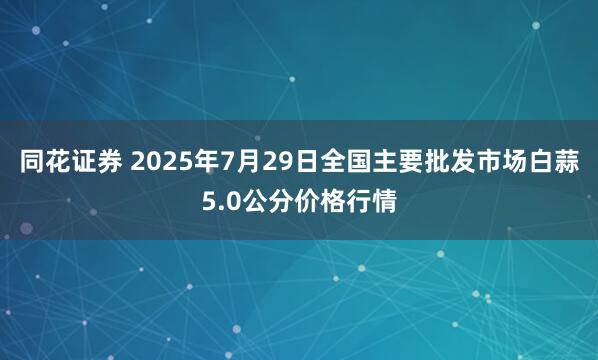 同花证券 2025年7月29日全国主要批发市场白蒜5.0公分价格行情