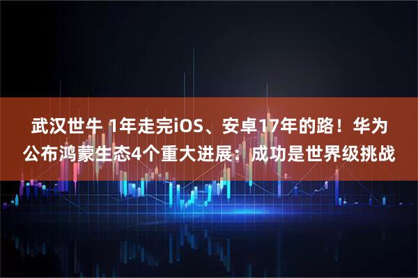 武汉世牛 1年走完iOS、安卓17年的路！华为公布鸿蒙生态4个重大进展：成功是世界级挑战